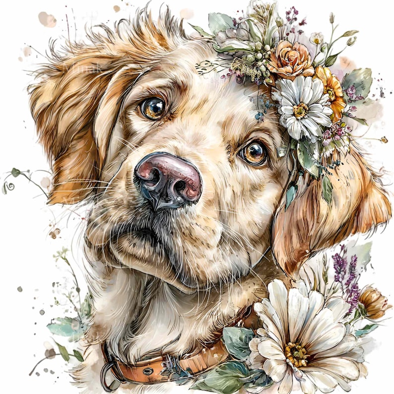 15 PNG Floral Puppy Clipart – Dog Illustration With Flower Crown, Baby ...
