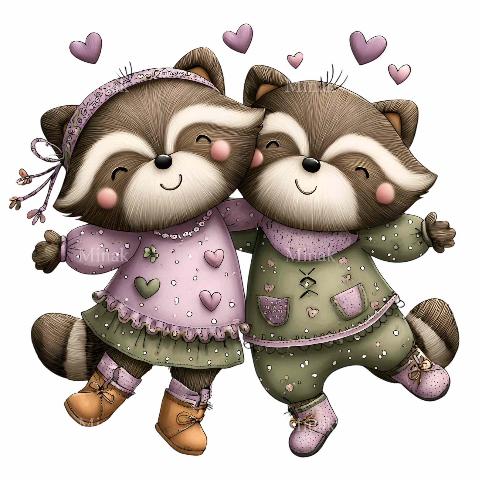 Twin Raccoons 14 PNG Raccoon Sisters Clipart, Floral Pink Twin Graphics, Whimsical ...