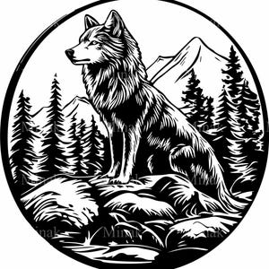 4 SVG Scena di montagna lupo – File di taglio SVG Wilderness – Design di animali della foresta per decorazioni rustiche per la casa, magliette, tazze e regali naturalistici