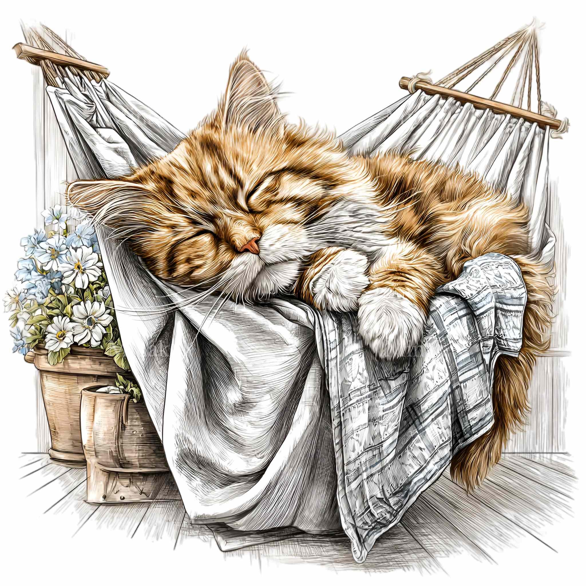 12 眠っている子猫のハンモック PNG クリップアート、昼寝中のふわふわ