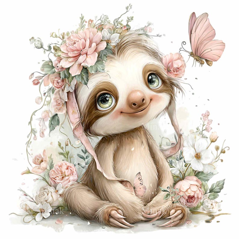 16 PNG Floral Sloth Clipart – Whimsical Animal Illustration With ...