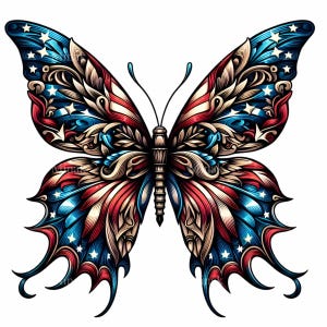 11 PNG de borboleta da bandeira americana PNG – Clipart de borboleta patriótica – Design vintage dos EUA para sublimação, artesanato e decalques de 4 de julho