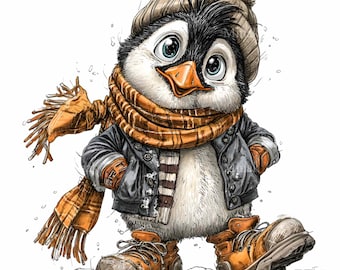 15 PNG Pingüino de invierno PNG – Lindo clipart de pingüino con bufanda y botas, animal ártico para manualidades infantiles, tazas, láminas infantiles, decoración DIY