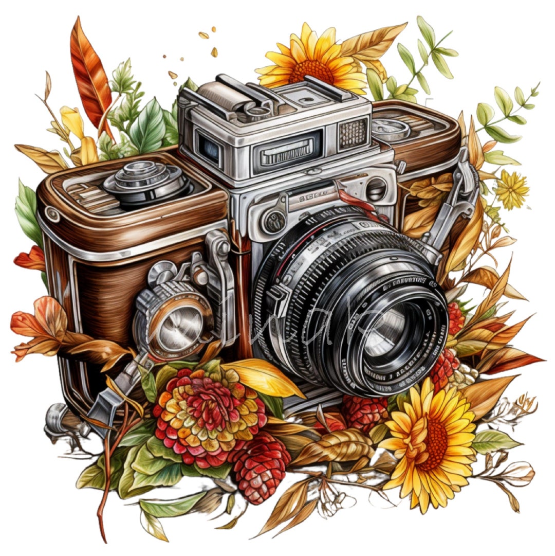 15 PNG Vintage Camera Fall Floral Photography Clipart, Retro Autumn ...