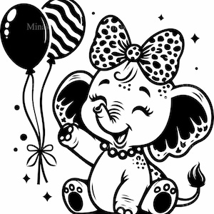 3 SVG Party Elephant SVG - fichier de coupe animal ballon - Clipart mignon pour décoration de shower de bébé, travaux manuels d'anniversaire et projets Cricut