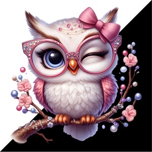 Cute Owl Clip Art, Baby Bird Give a Wink, 10 PNG Girl Glasses, Kids ...