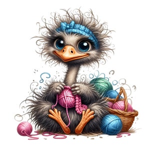 Grappige struisvogel haak breiwol garen ballen clipart 15 PNG