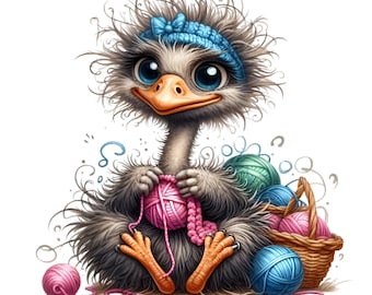 Autruche drôle crochet laine à tricoter boules clipart 15 PNG