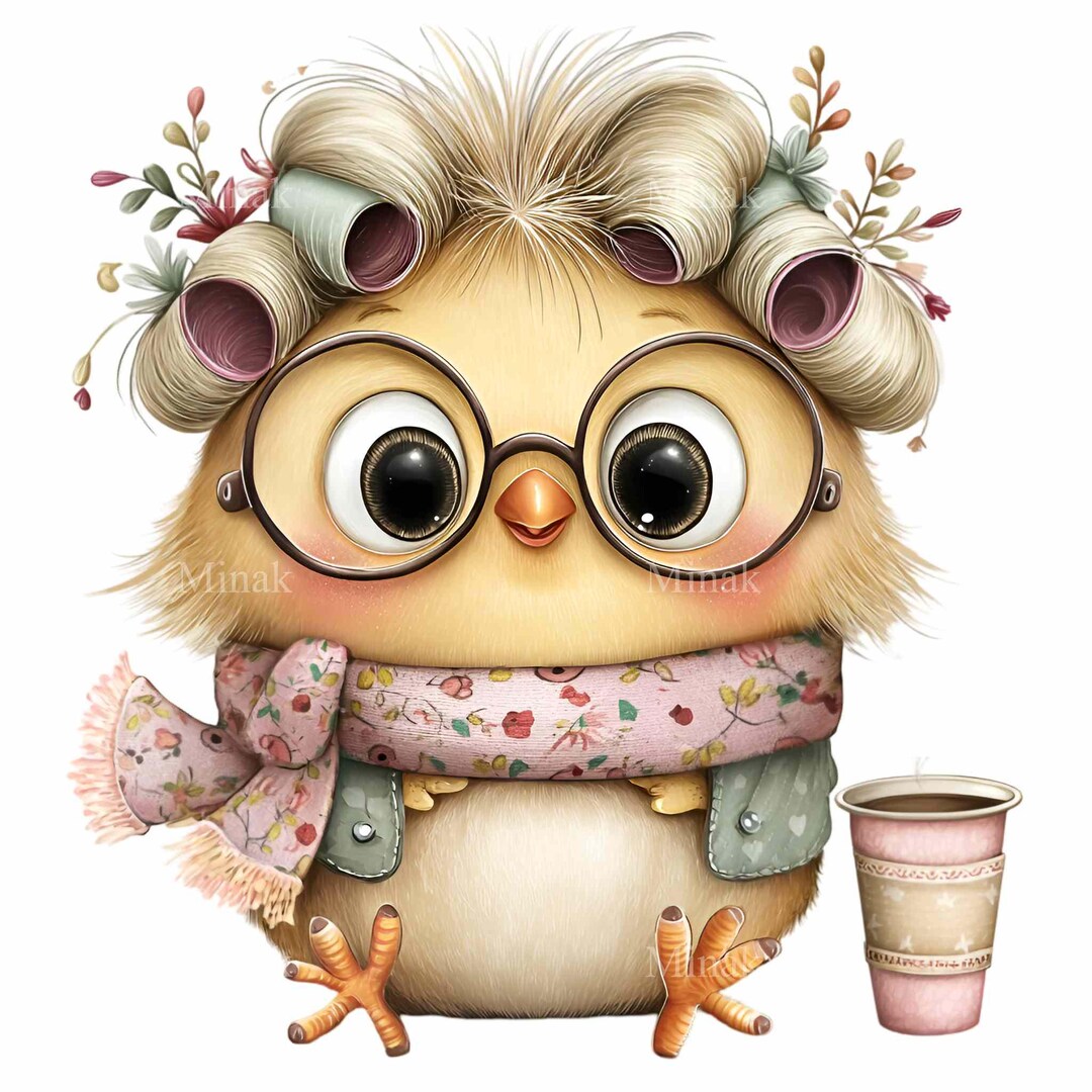 16 PNG Cute Owl Clipart – Funny Bird With Glasses, Curlers and Scarf ...