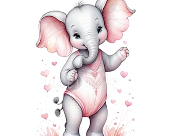 25 PNG Heart Elephant Baby Girl Clipart, Pink Nursery Animal