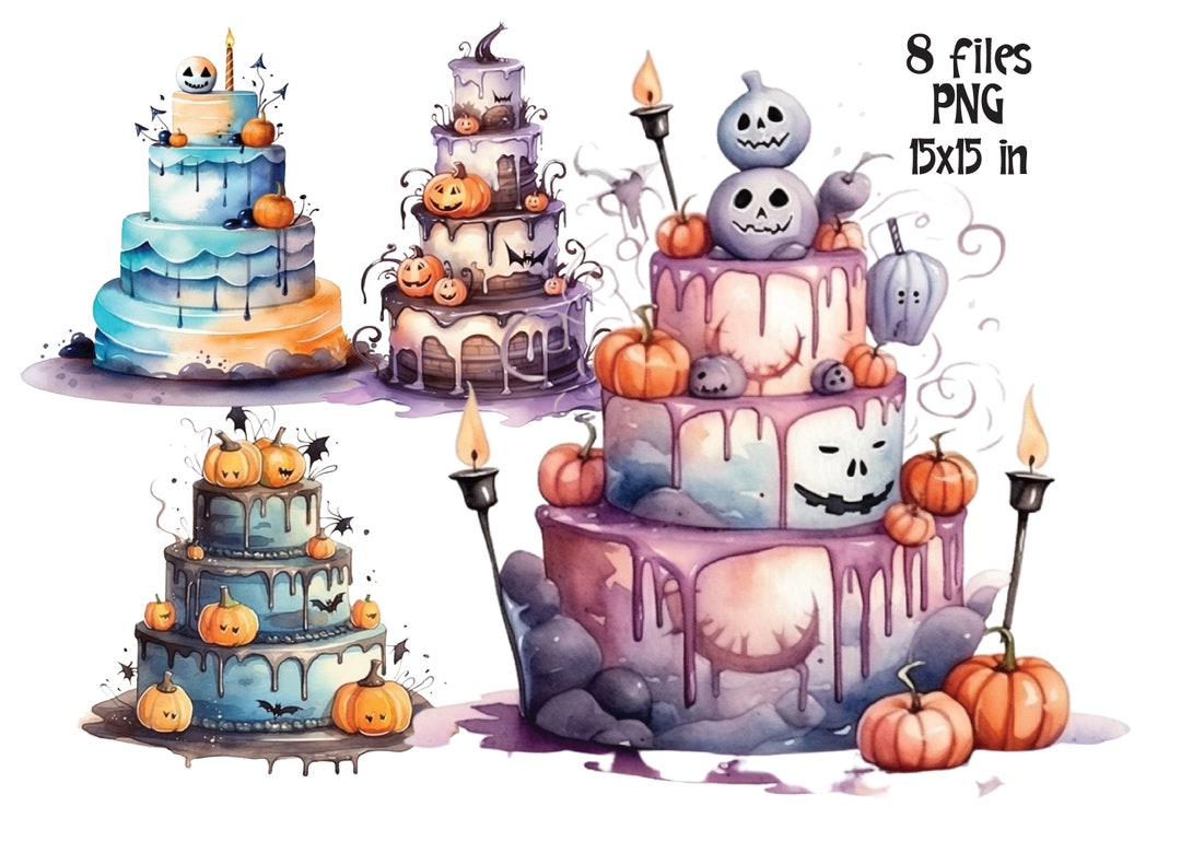 Halloween Cake Clipart PNG Watercolor - Etsy