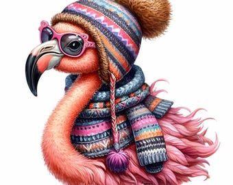 15 Winter Flamingo PNG, Holiday Bird Clipart, Scarf Graphic