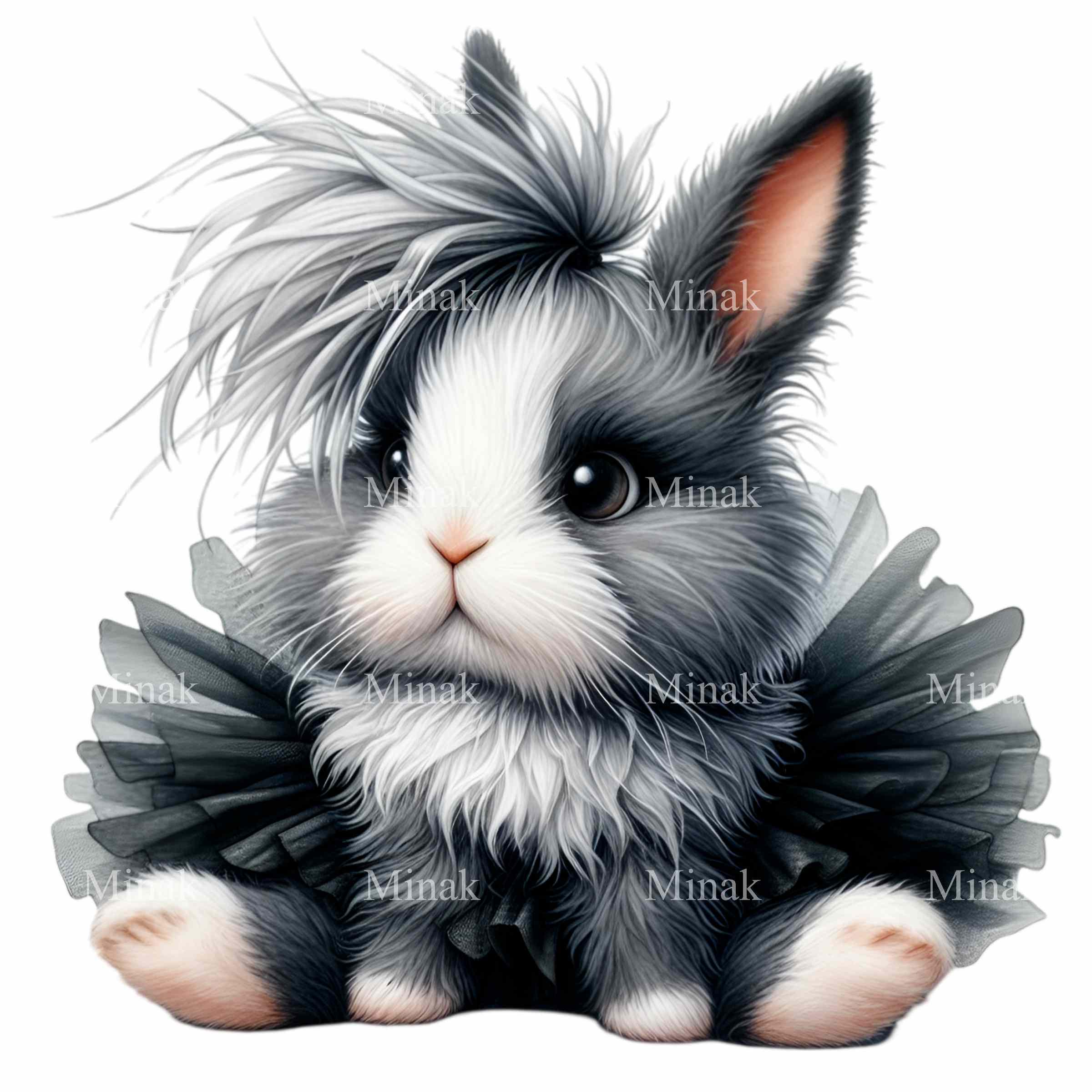 10 PNG Messy Hair Bunny Clipart, Black Tutu Rabbit Sublimation - Etsy