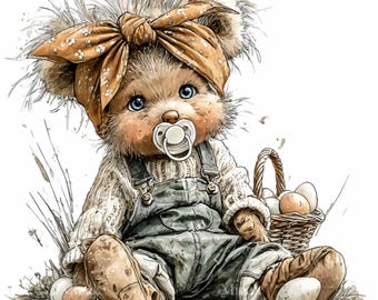 15 PNG Baby Bear Napp Clipart, Digital Nedladdning Barnrumsväggkonst