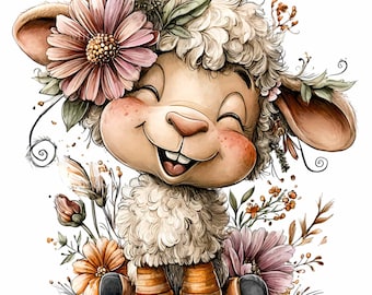 14 PNG Floral Sheep Clipart, Spring Lamb Illustration Nursery
