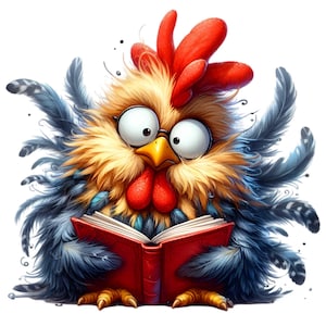 Frango Engraçado Lendo um Livro PNG Clipart | 10 Amigos Emplumados Peculiares com Óculos Arte Digital para Decoração Educacional