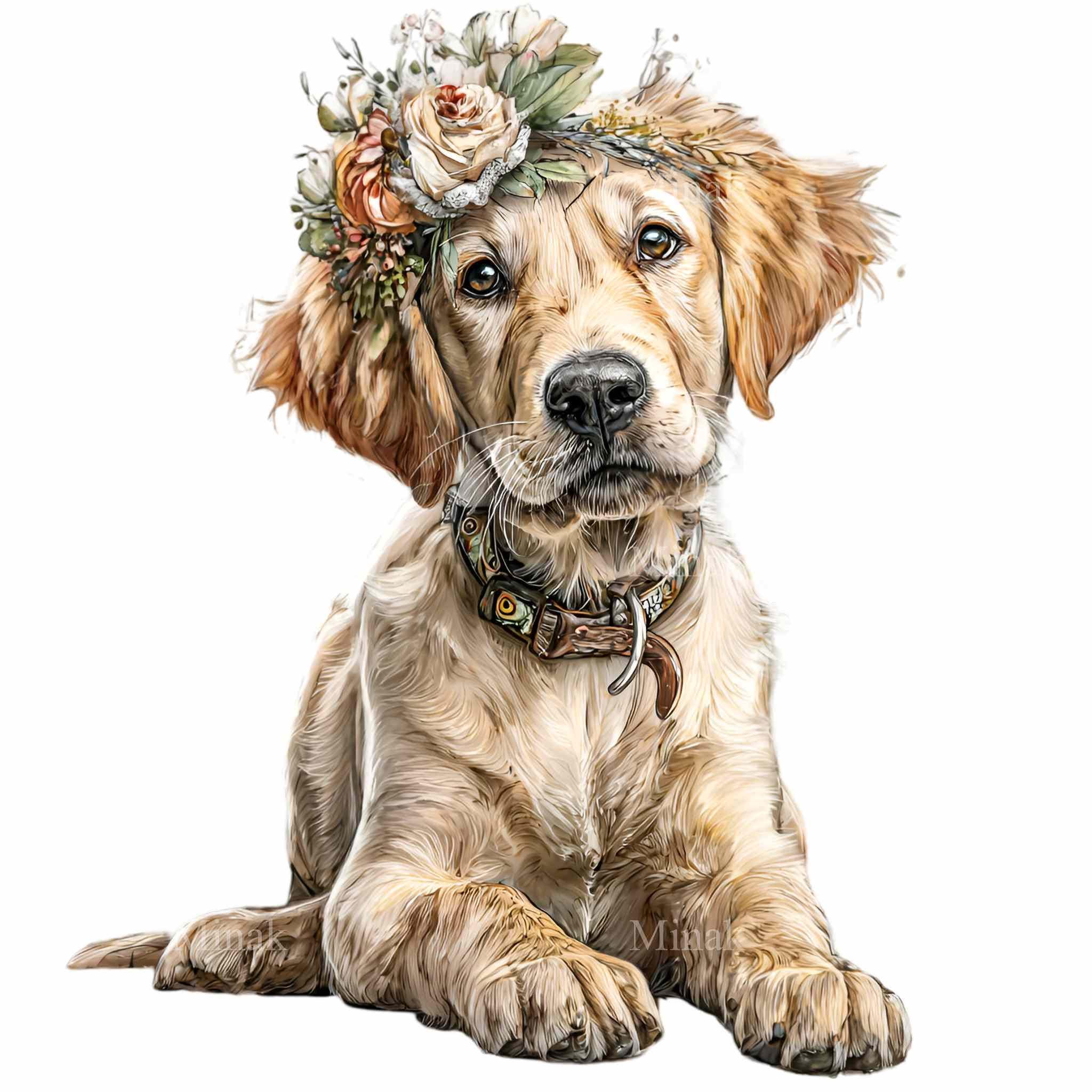 15 PNG Floral Puppy Clipart – Dog Illustration With Flower Crown, Baby ...