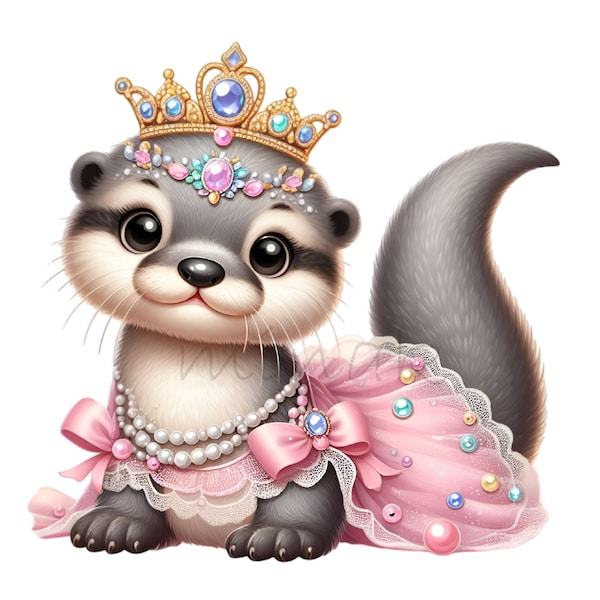 Otter clipart, Princess png, 10 watercolor otter, otter clip art, nursery baby animal