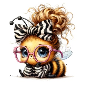 15 PNG Bee Girl Clipart – Glasses Bow Illustration for Nursery