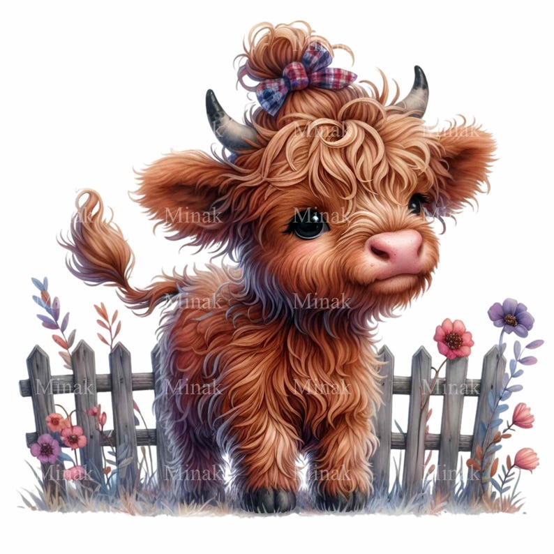 15 PNG Floral Highland Cow Clipart – Farm Animal Illustration With ...