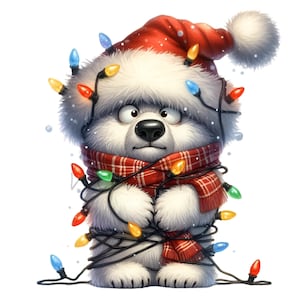 15 cliparts d'ours de Noël PNG - Joli animal d'hiver PNG - Art pour animaux de compagnie de lumières de Noël pour cartes de fête, décoration pour enfants et projets de sublimation