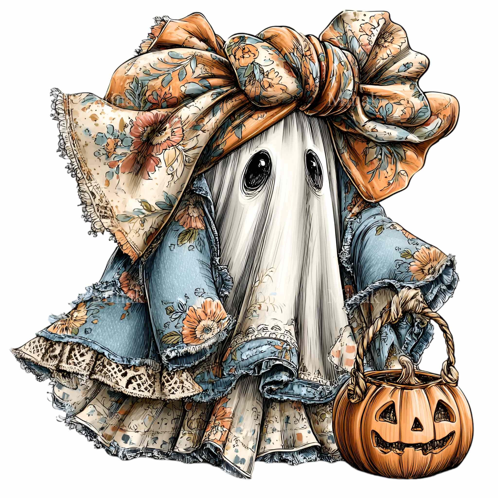 12 PNG Halloween Floral Ghost – Cute Ghost Clipart for Autumn Party ...