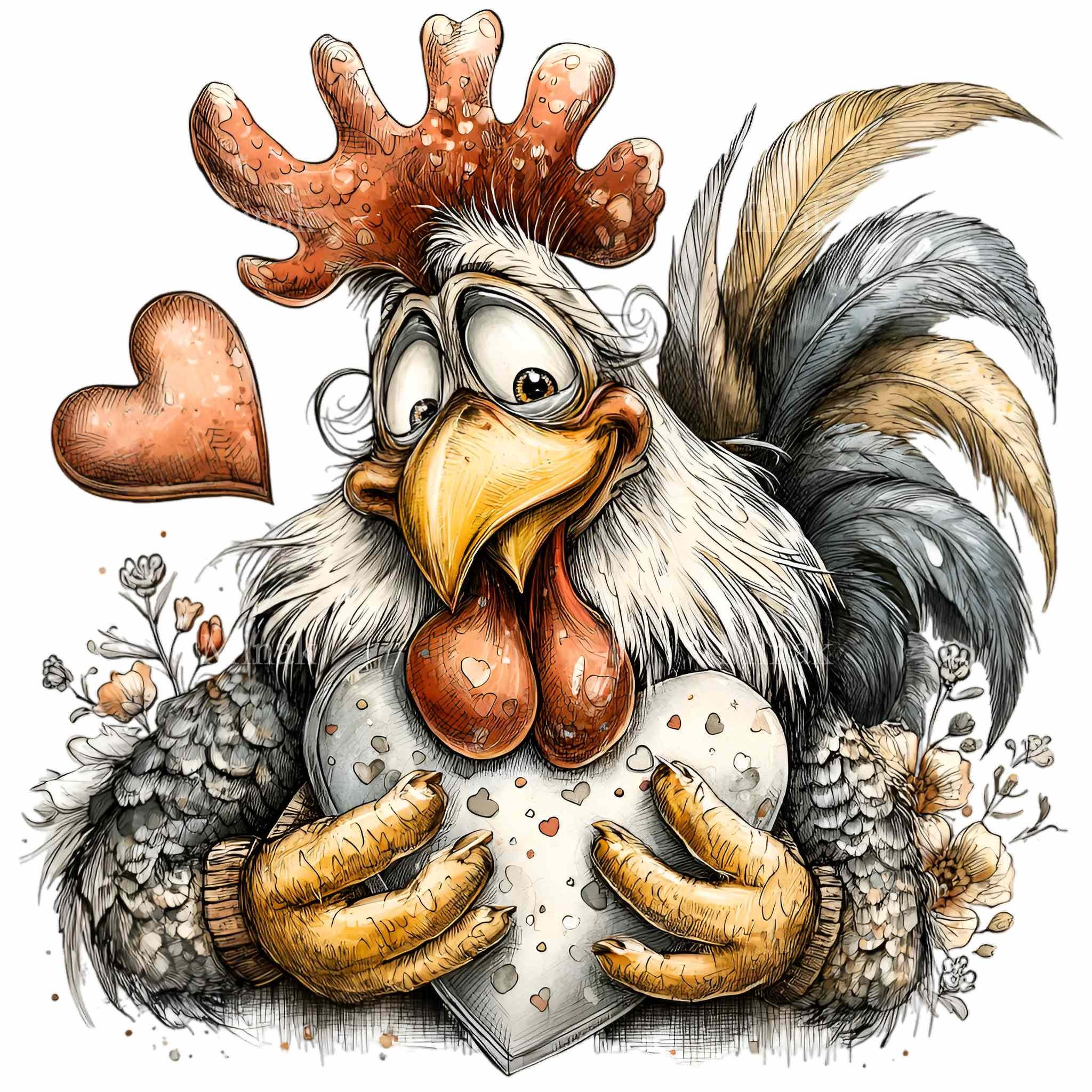 10 PNG Romantic Chickens – Rooster Couple PNG Clipart – Lovers Bird ...