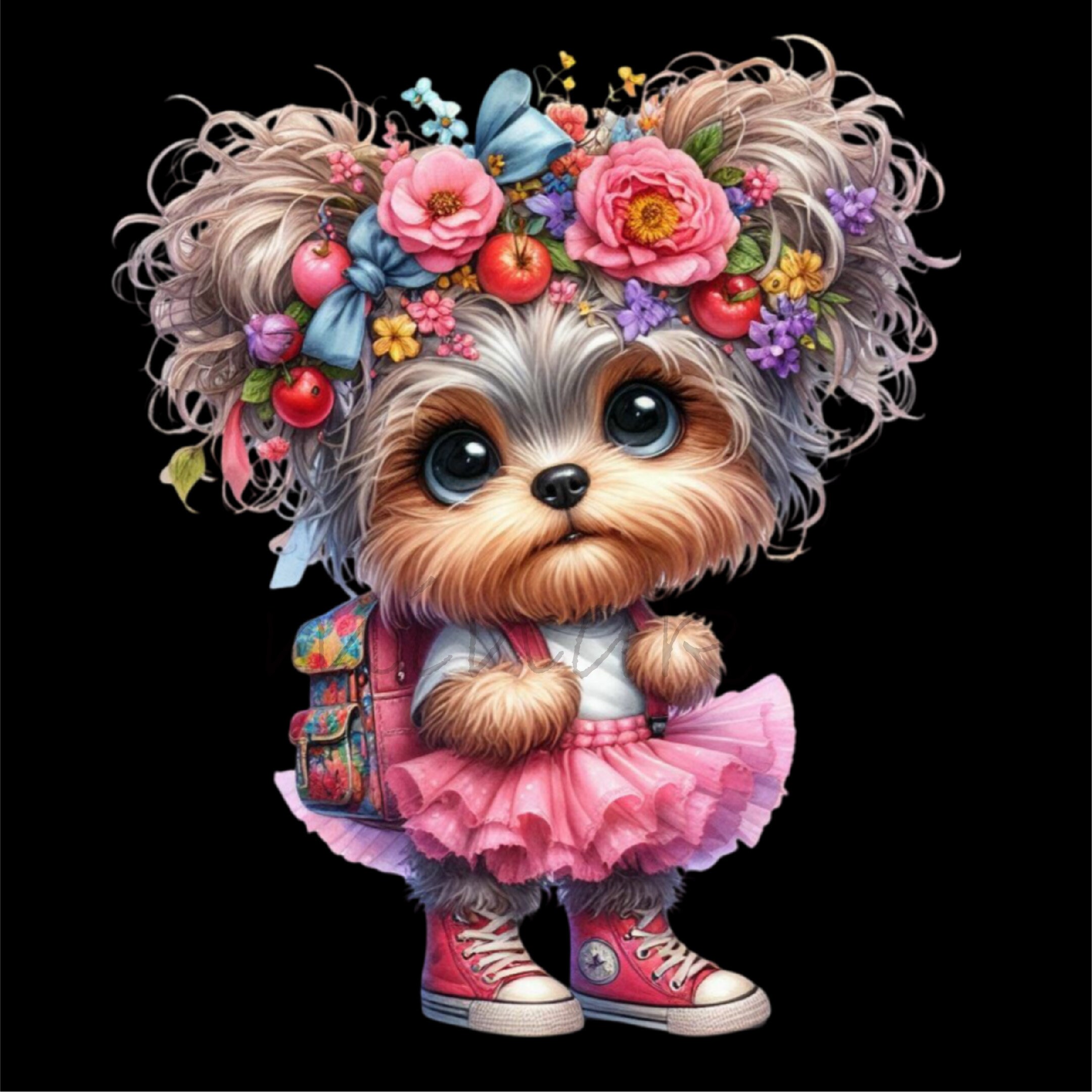 14 png-bloemen Yorkie-clipart – schattige hond digitale png-kunst –  meisjespuppy met bloemen voor stickers, kinderknutsels, terug naar  school-ontwerpen - Etsy België, image size:2161x2161
