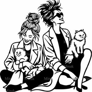 4 SVG Katzen Damen SVG Schnittdatei, Frauen mit Katzen Silhouette Clipart, lustige Haustier-Liebhaber-Design für Cricut und Handwerk
