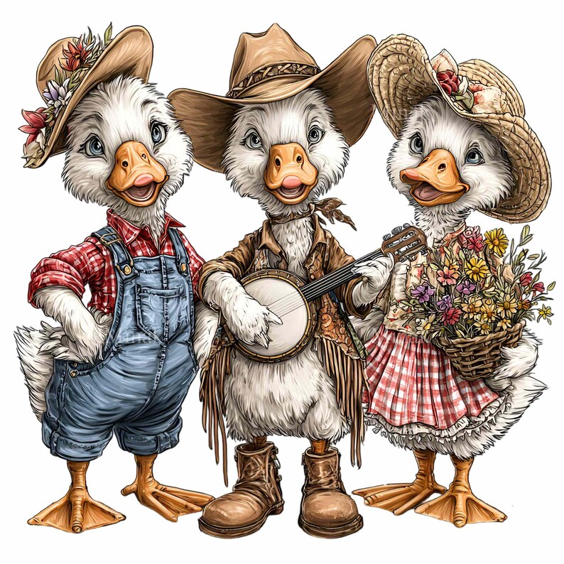 14 PNG Singing Geese Clipart – Cute Goose PNG – Funny Farm Animal Art ...