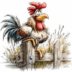 12 imágenes prediseñadas de gallo de cerca rural PNG - Pollo divertido PNG - Ilustración de pájaro de granja para decoración de cocina, tarjetas, diseños rústicos imprimibles