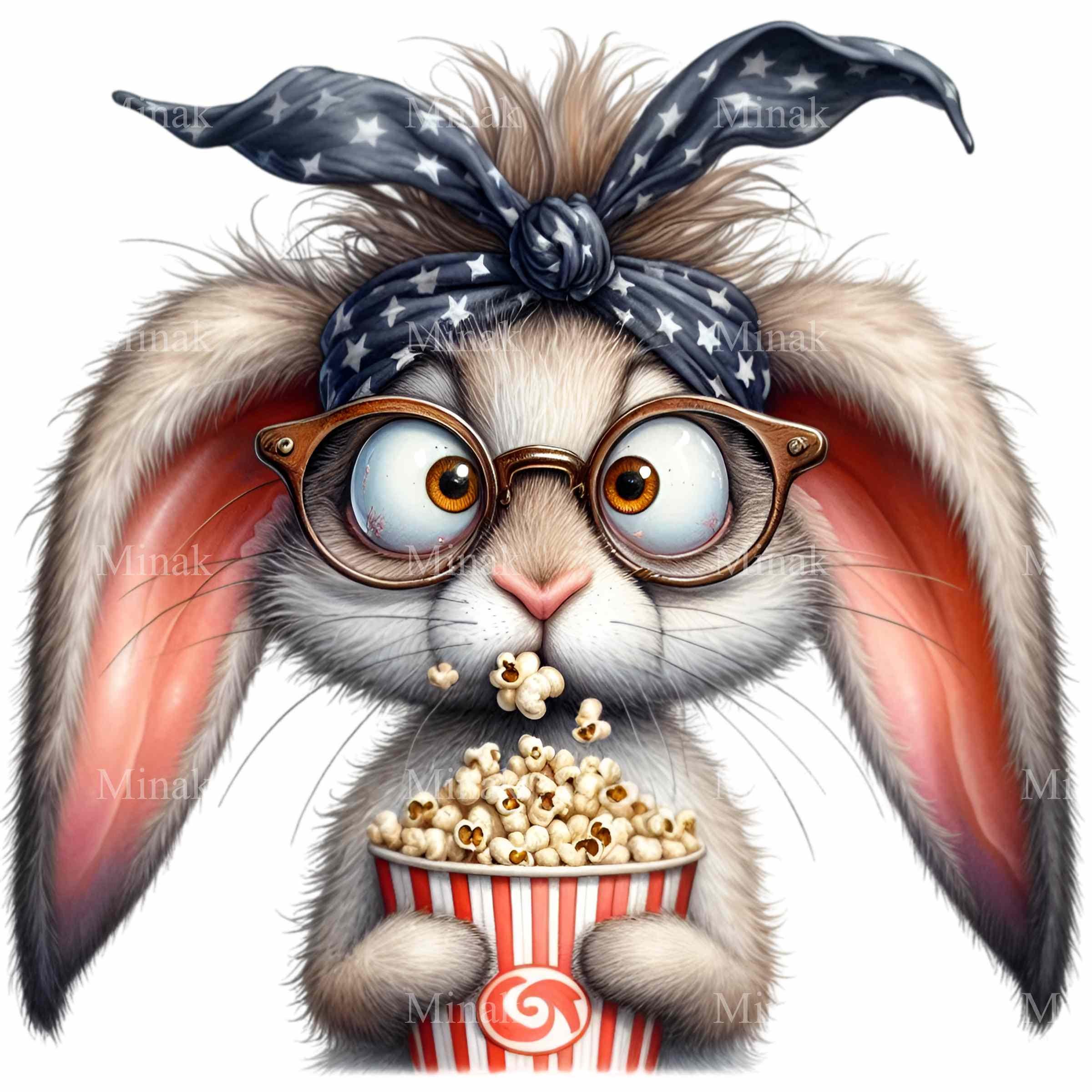 12 PNG Movie Bunny Popcorn Clipart, Nerdy Rabbit Sublimation Theater ...