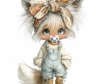 16 PNG White Baby Fox Nursery Clipart, Woodland Animal Sublimation Art