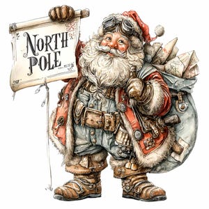 10 PNG Steampunk Santa - Vintage Weihnachten PNG Clipart - Rustikale Weihnachtsmann Kunst für Karten, Dekor, Geschenkanhänger und Urlaub Basteln
