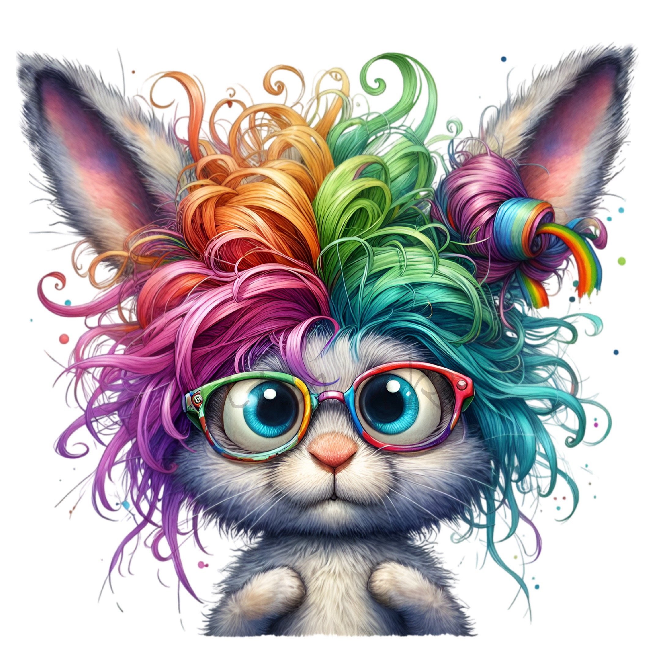 12 PNG Rainbow Messy Hair Bunny, Funny Nerd Rabbit Quirky Animal - Etsy