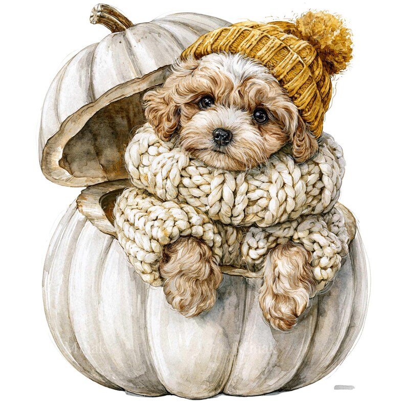 16 PNG Watercolor Dog in Pumpkin, Fall Puppy Woodland Clipart - Etsy