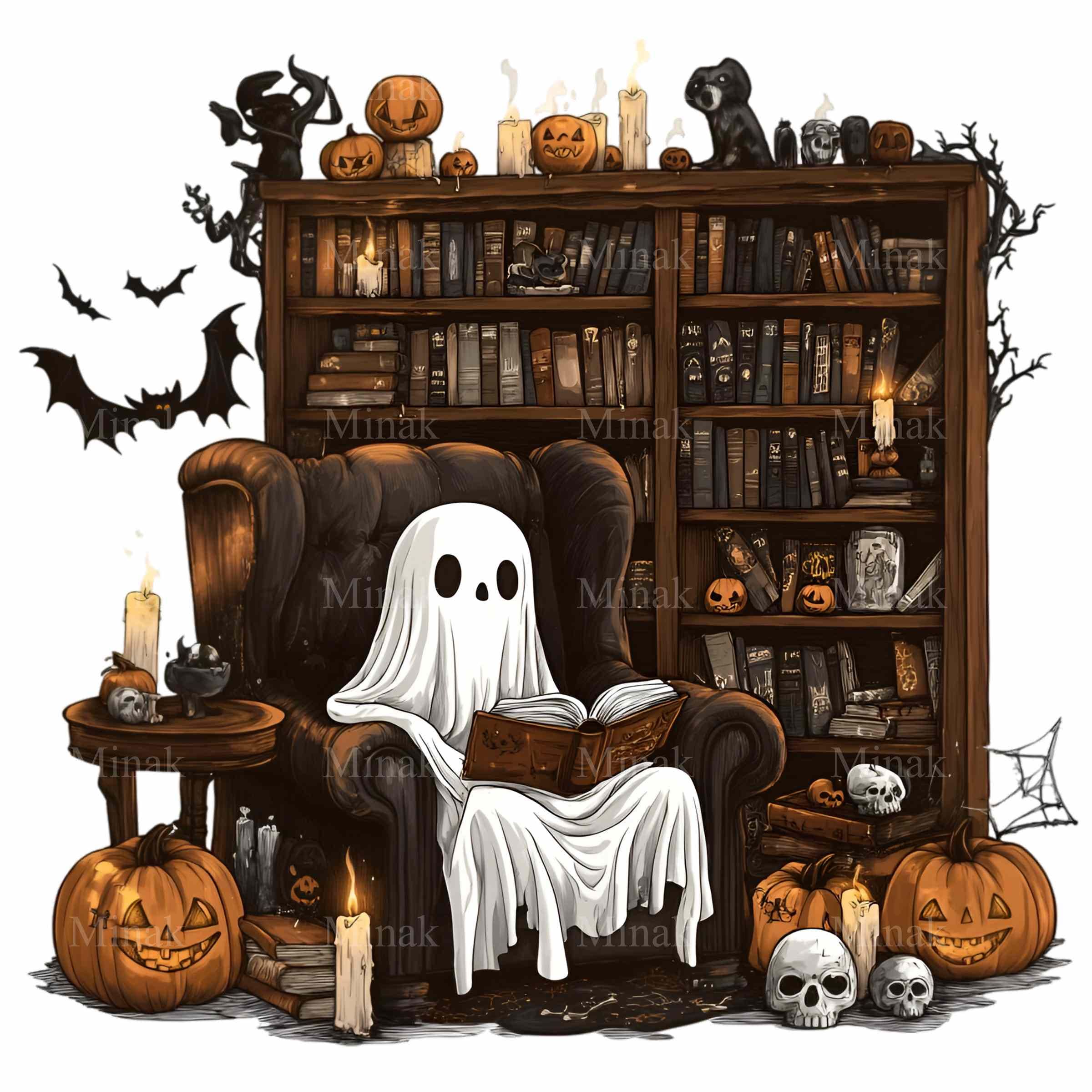 10 PNG Reading Ghost Halloween Library Bookworm Clipart - Etsy