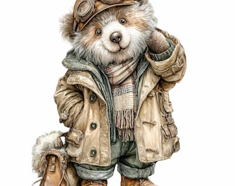 16 PNG Pilot Bear Clipart, Aviator Vintage Adventure, Nursery Sublimation