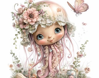 16 PNG Manetflicka Blommig Hav Clipart, Rosa Havsvarelsefe