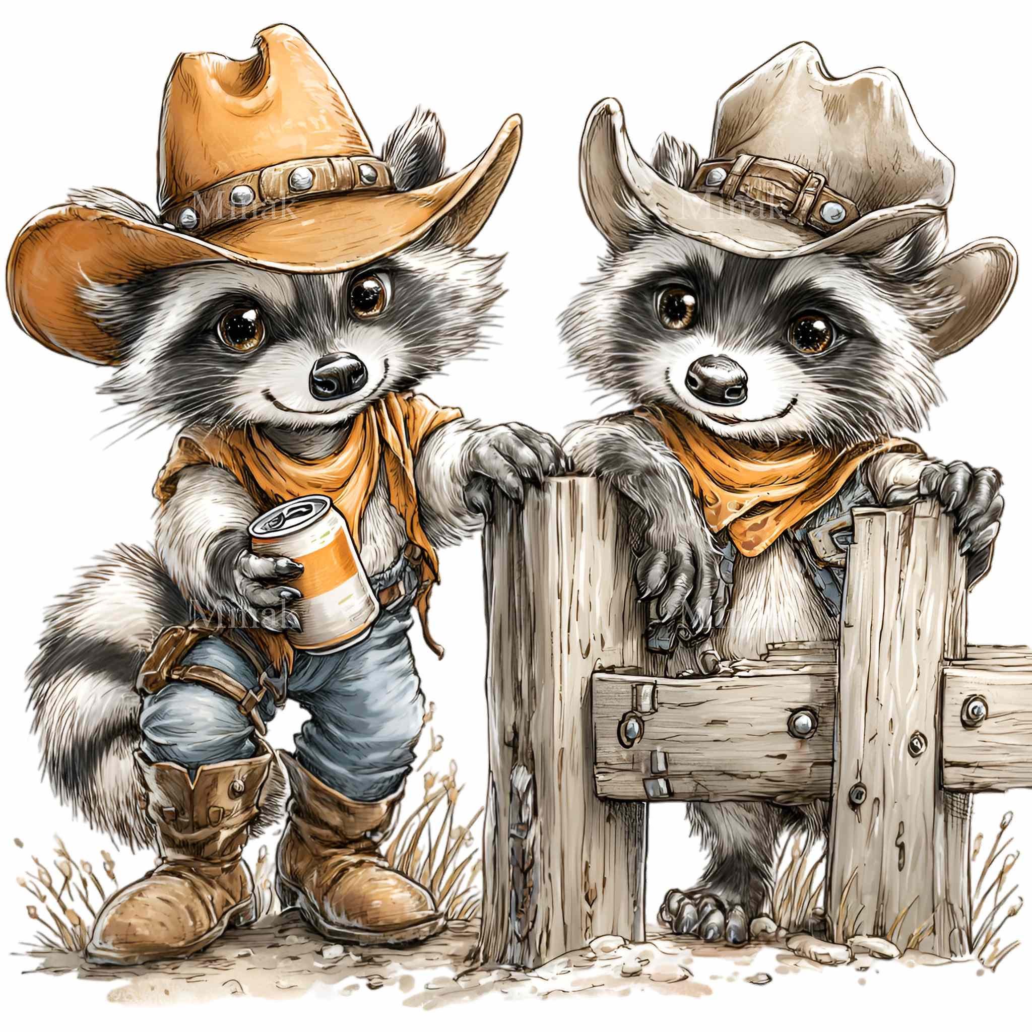 10 PNG Cowboy Raccoon Clipart, Western Trash Panda Illustration, Retro ...