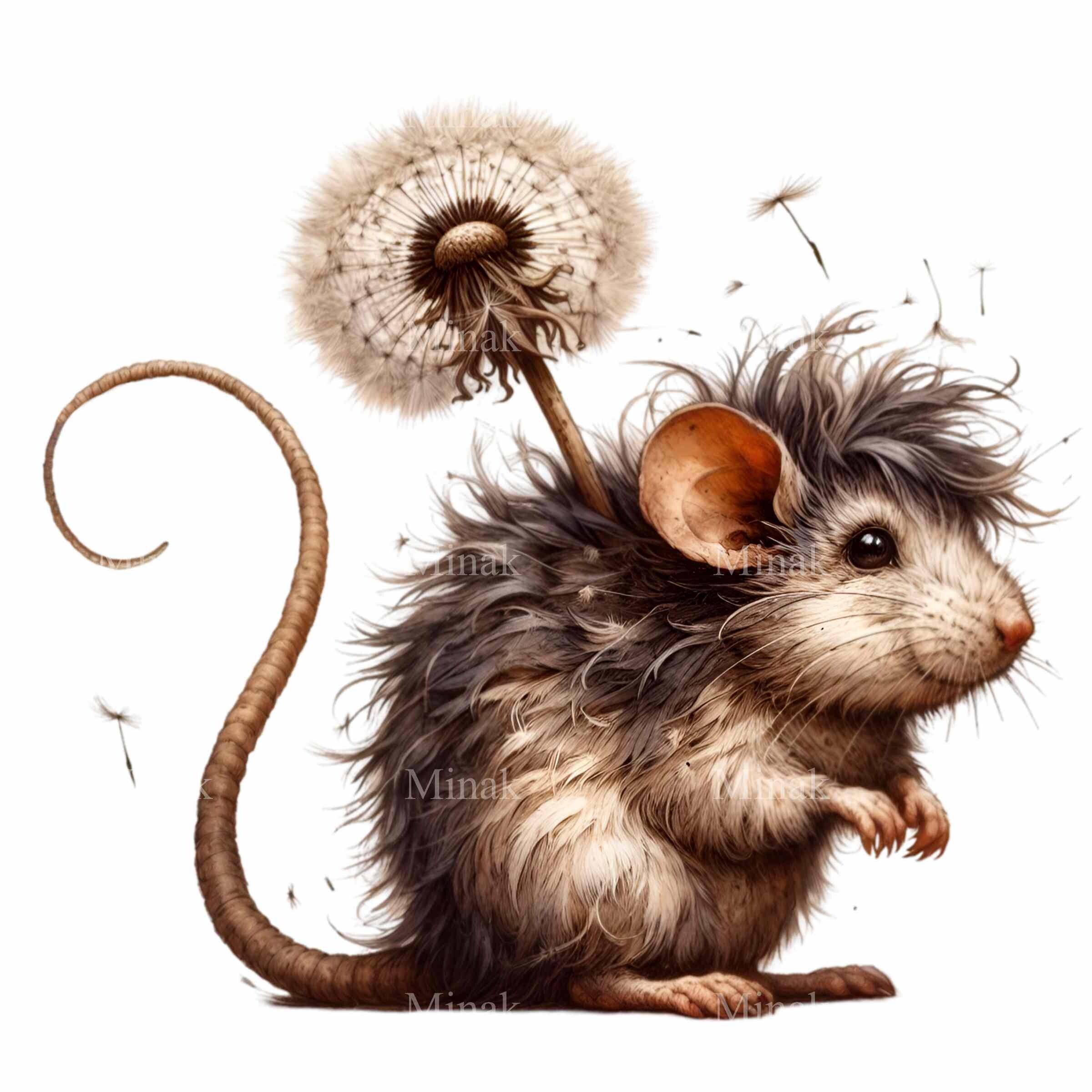 14 PNG Mouse Clipart, Whimsical Woodland Illustration, Dandelion ...