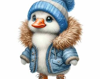 15 Winter Duck PNG, Holiday Bird Clipart, Blue Jacket Graphic
