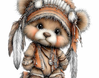 15 PNG Tribal Bear Clipart, Headdress Animal Illustration, Woodland Nursery