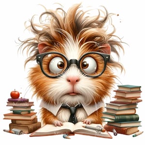 12 PNG Arte del ritorno a scuola - Clipart PNG di porcellino d'India - Divertente design di animale domestico nerd per regali per insegnanti, decorazioni per aule e agende per studenti