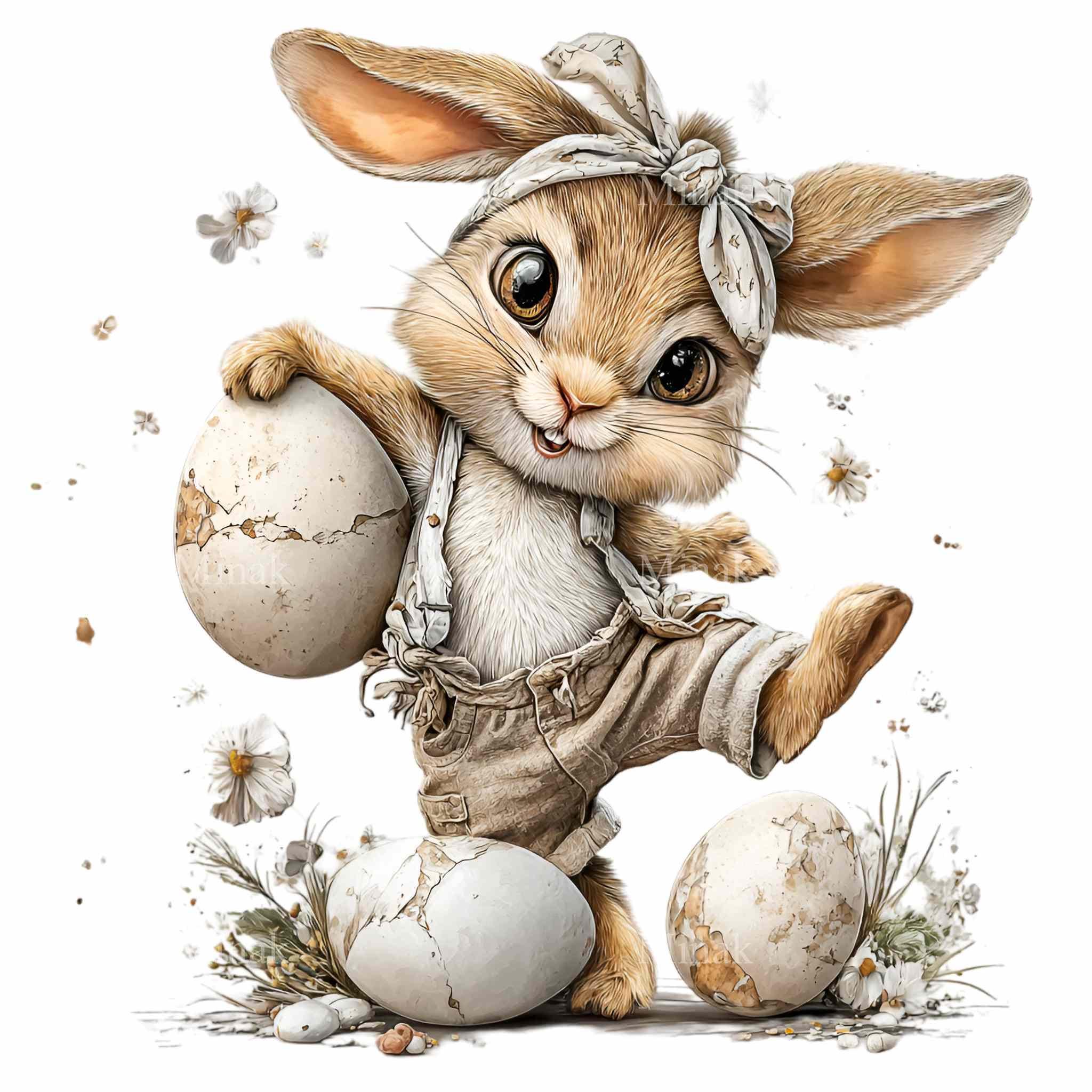 15 PNG Easter Rabbit – Spring Bunny Clipart Balancing Eggs, Kids ...