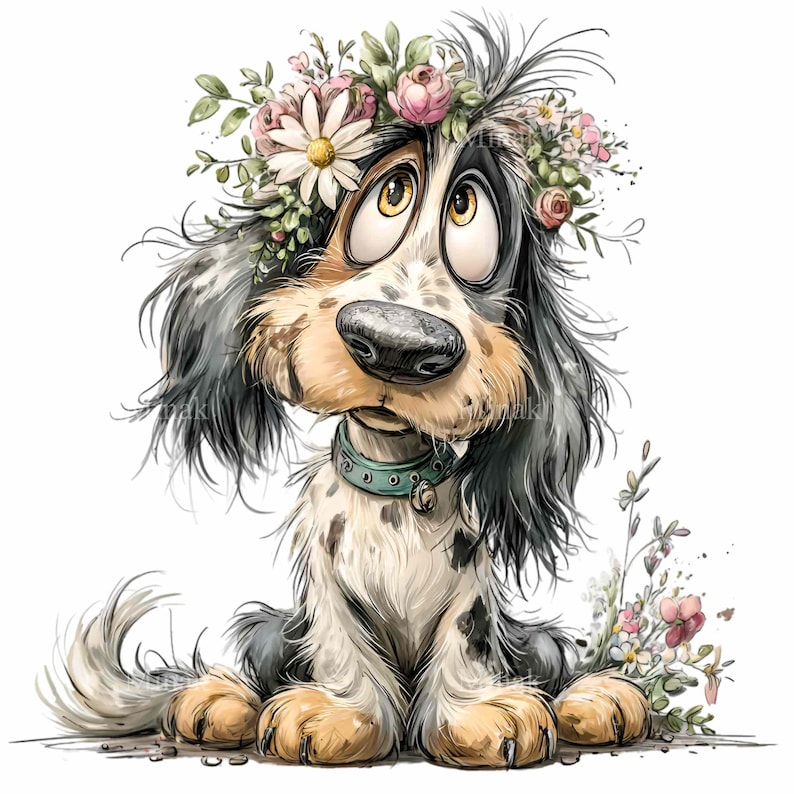 15 PNG Floral Dog Clipart – Funny Puppy PNG Illustration – Cute Flower ...