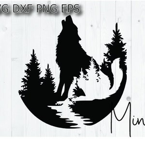 1 SVG Wolf silhouette SVG – howling wolf in forest cut file for crafts, shirts, mugs, wall art and wildlife decor
