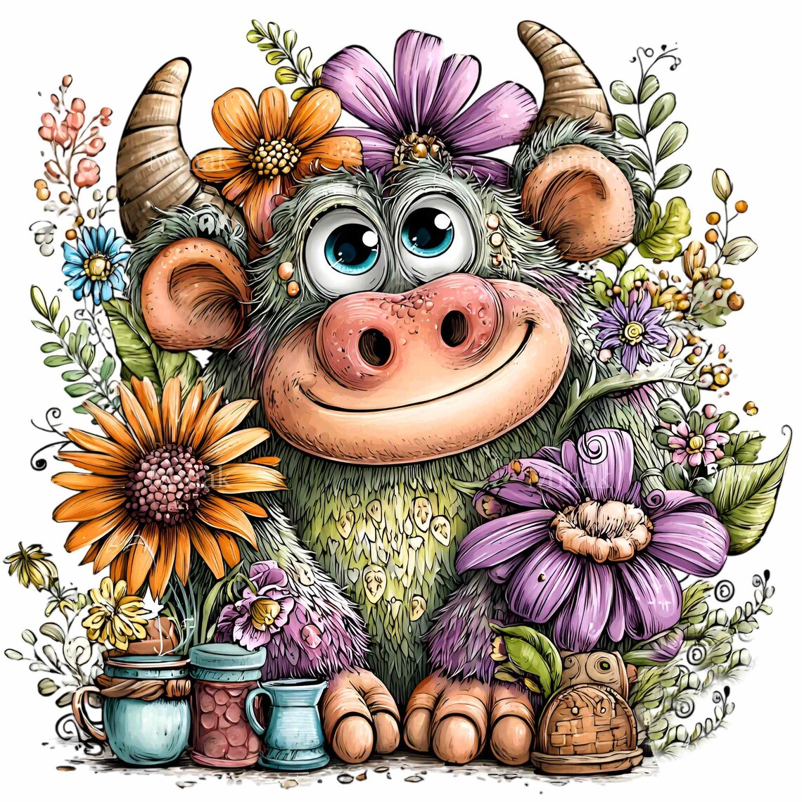 Spring Monster 12 PNG Floral Monster Clipart – Cute Cartoon PNG – Spring Fantasy ...
