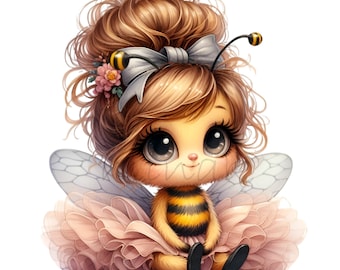 10 images clipart PNG de bébé abeille fille, insecte, miel, motif floral, tutu, sublimation pour chambre d'enfant