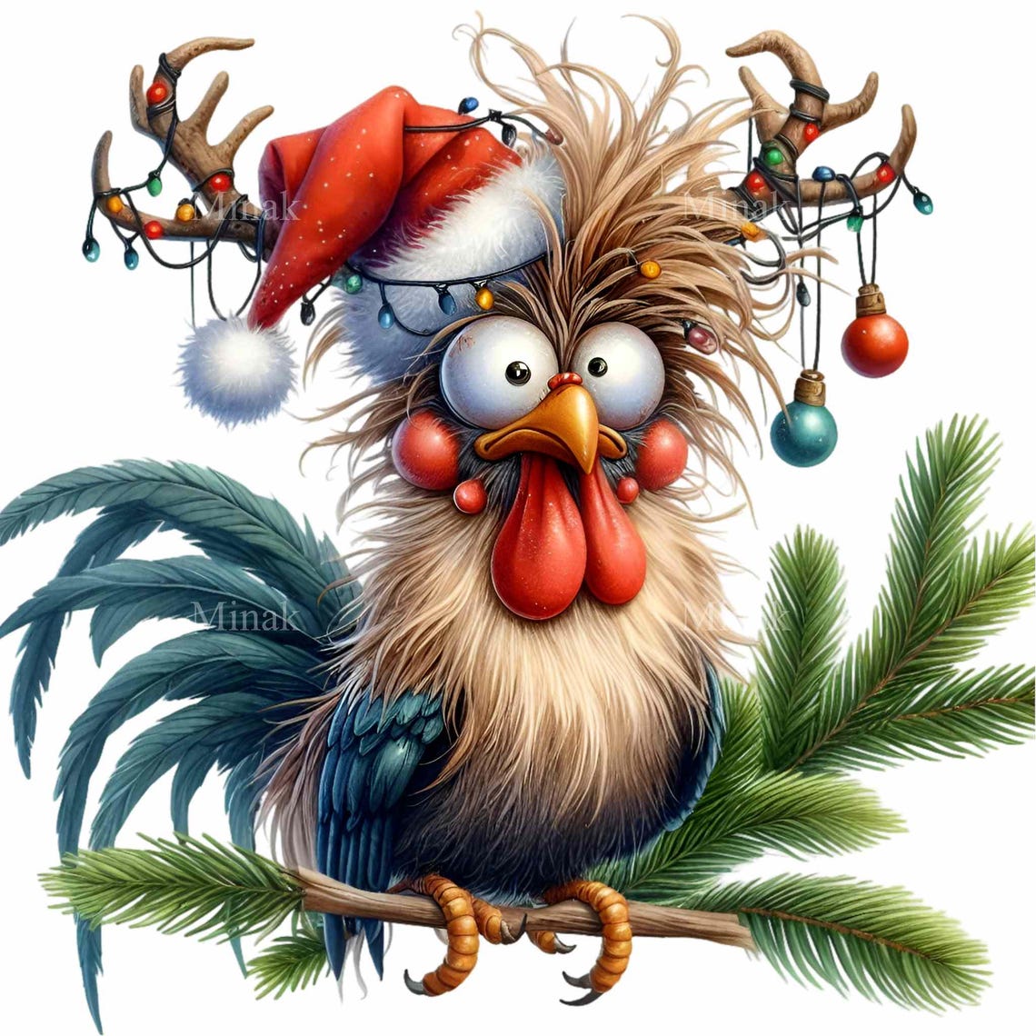 15 imágenes prediseñadas de gallo navideño PNG: divertida ilustración ...